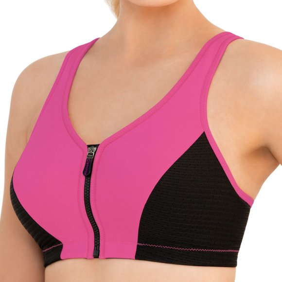 Glamorise SPORT Bra 32D (HIGH-IMPACT) Wicks! (RACERBACK) T-Back Zip-Up PINK New - Picture 9 of 16